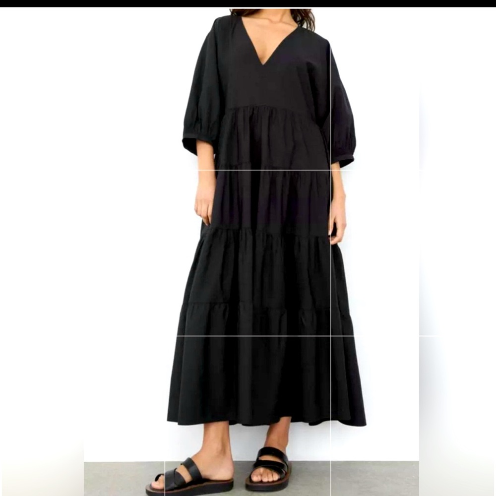 Zara poplin Tiered black Dress 2XL